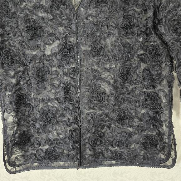 Caroline Rose Sheer Cardigan Jacket sz M Black Beaded Trim - Picture 3 of 13